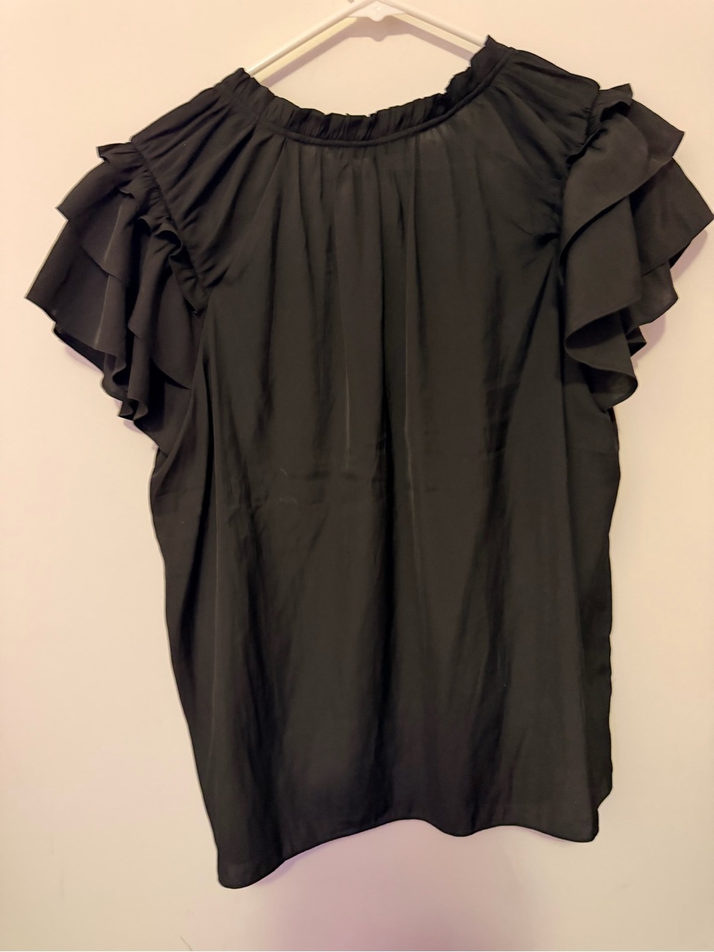 Rose & Olive Black Flutter Sleeve V-Neck Blouse - Picture 2 of 4
